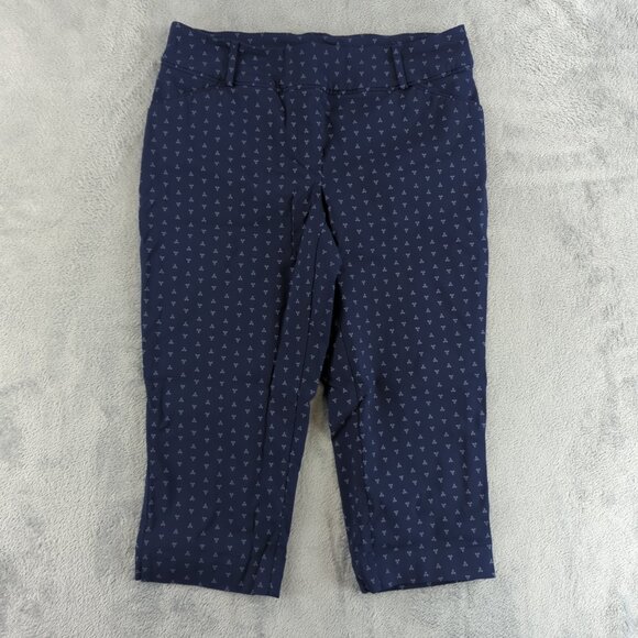 Reitmans Pants Womens Medium Blue Cropped Pull On Stretch Capri Print Comfort - Picture 1 of 11